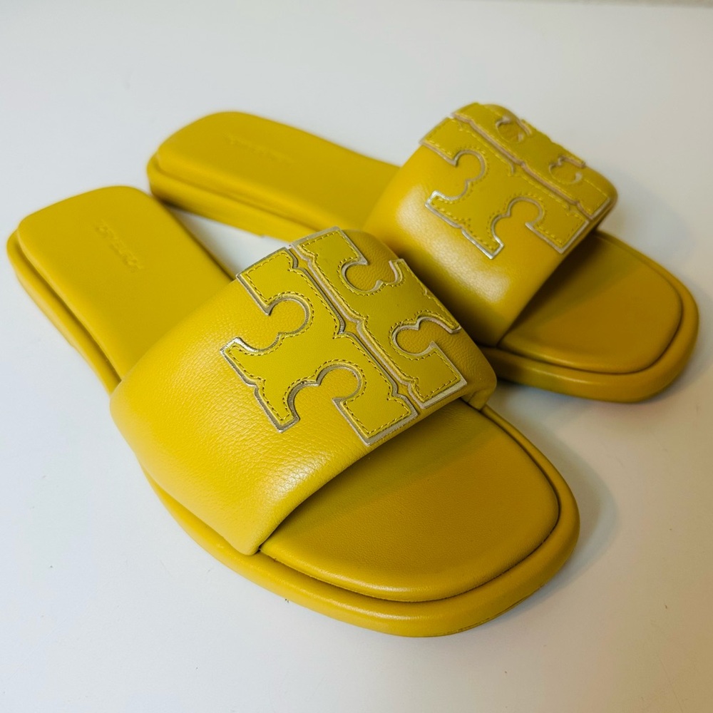 Tory Burch Yellow Leather Slide Sandals